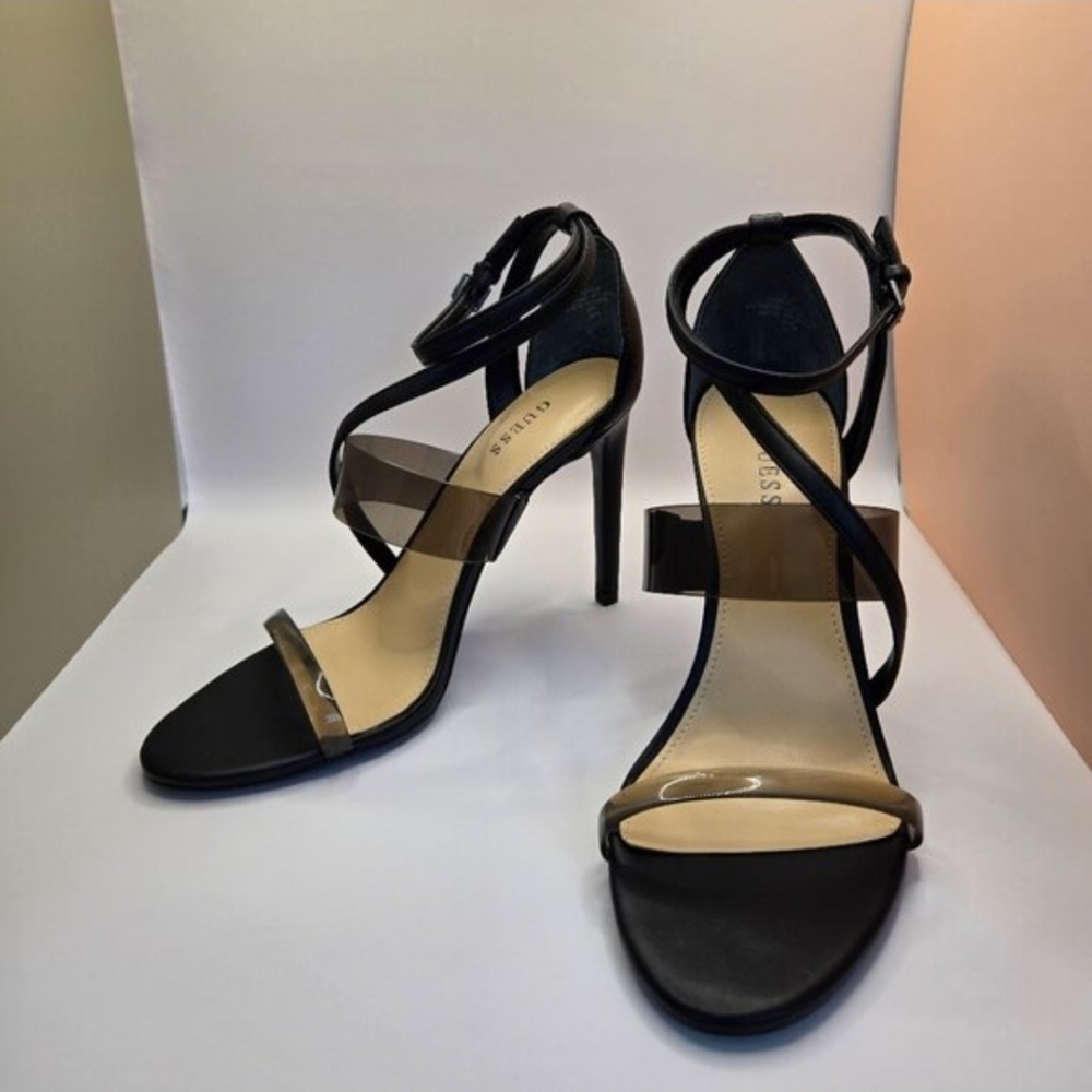 Guess Strappy Black and Tan Heels